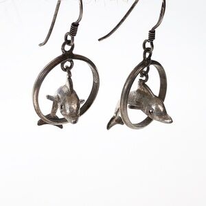Vintage Serling Silver Dangling Dolphin Earrings